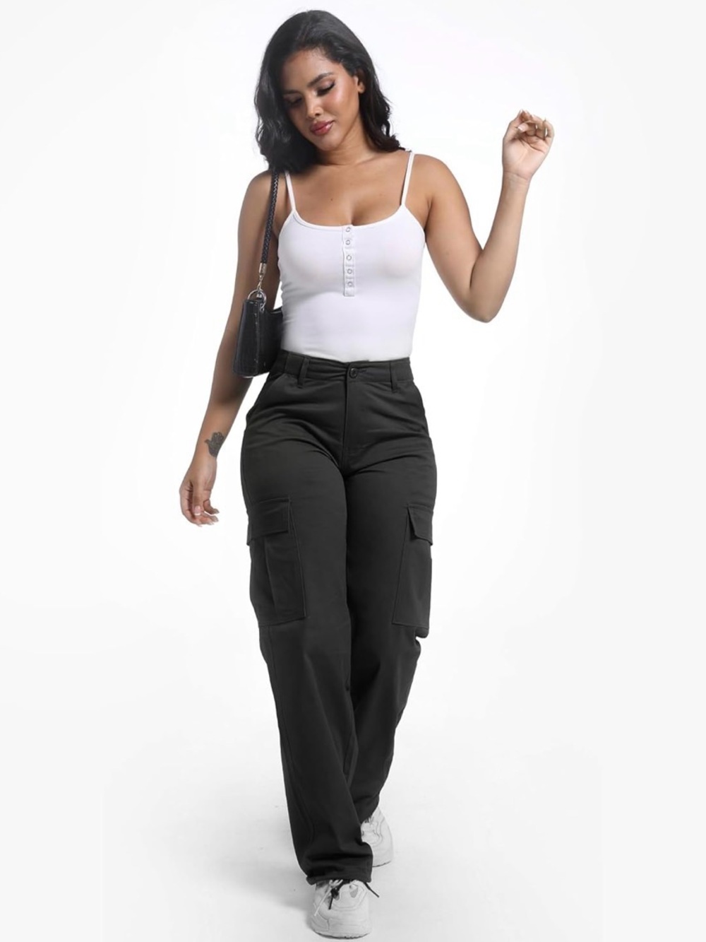 High-Rise Black Cargo Joggers — Classic Utility Track Pants